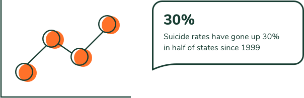 30%. Suicide rates have gone up 30% in half of states since 1999.